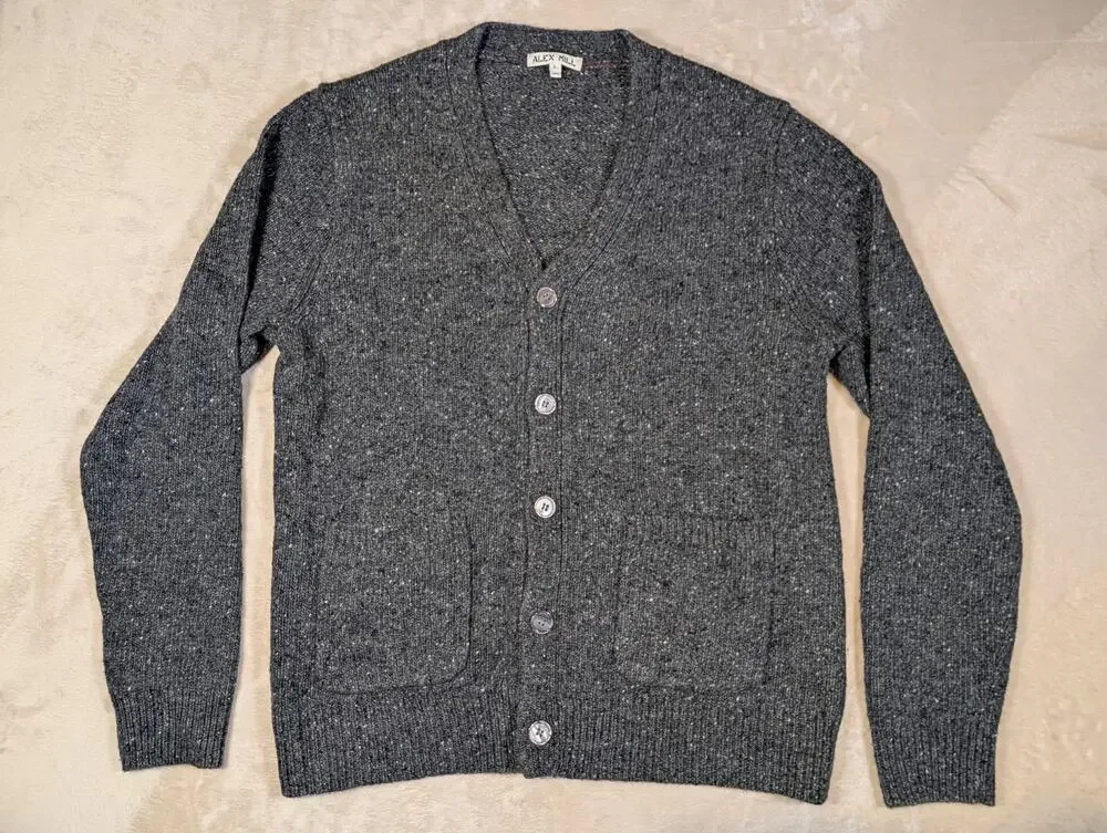 Alex Mill Mens Large Donegal Merino Wool Alpaca Cardigan Sweater Charcoal Gray